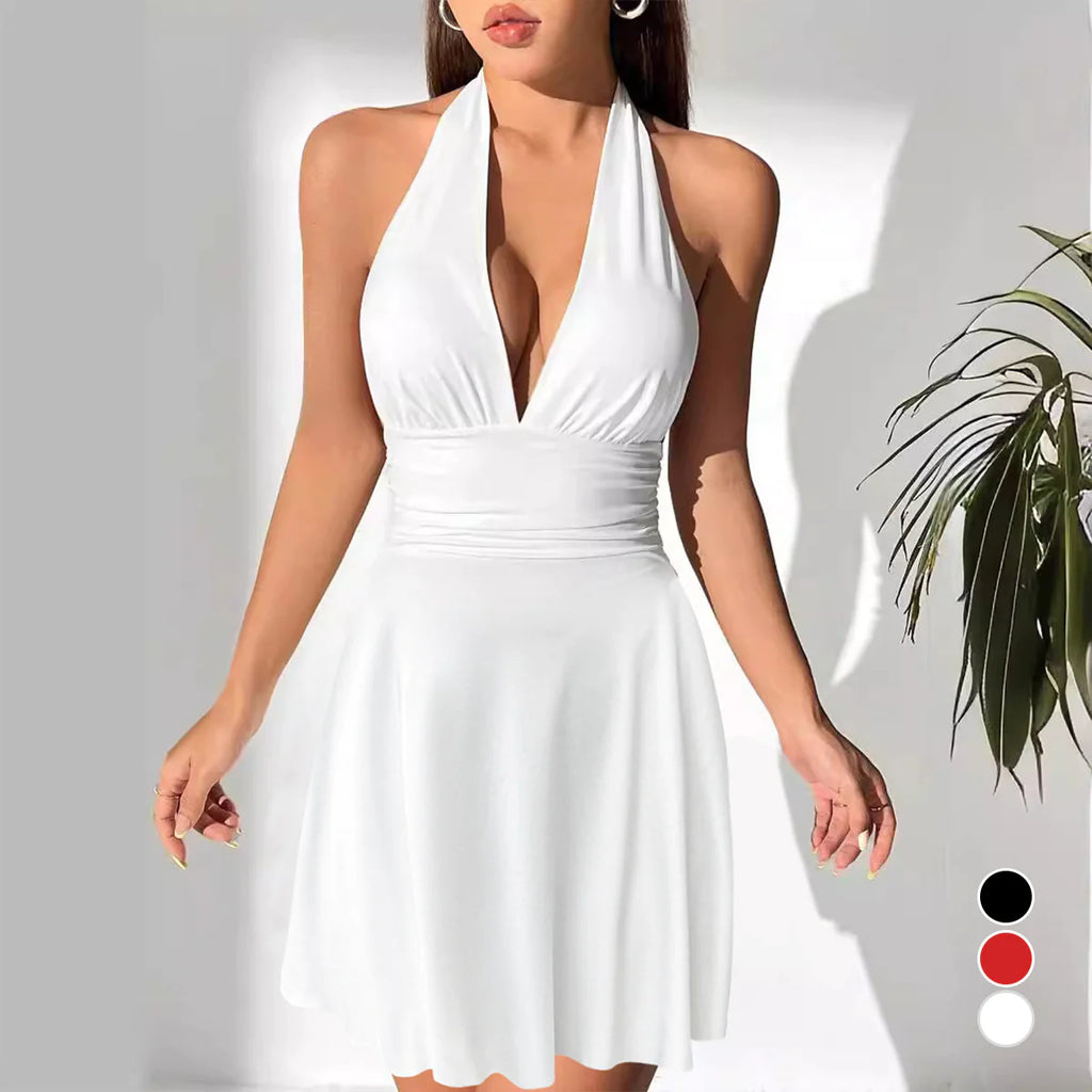 Women's V-neck Lace-Up Tight Pleated Skirt